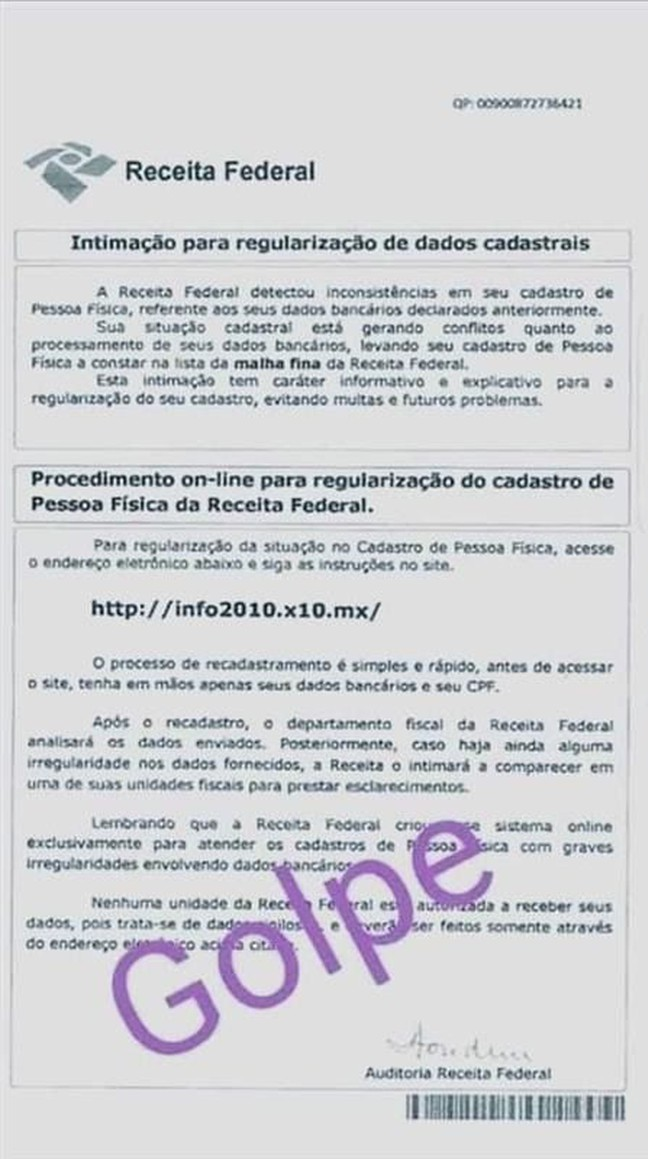 Carta Golpe da Receita Federal do Brasil